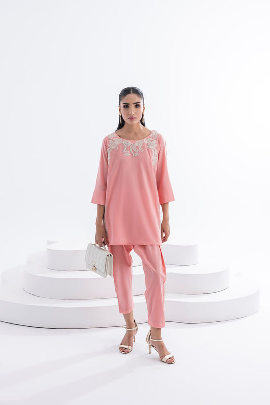 CORAL EASE- EMBROIDERED SHIRT WITH SLIM FIT SHALWAR