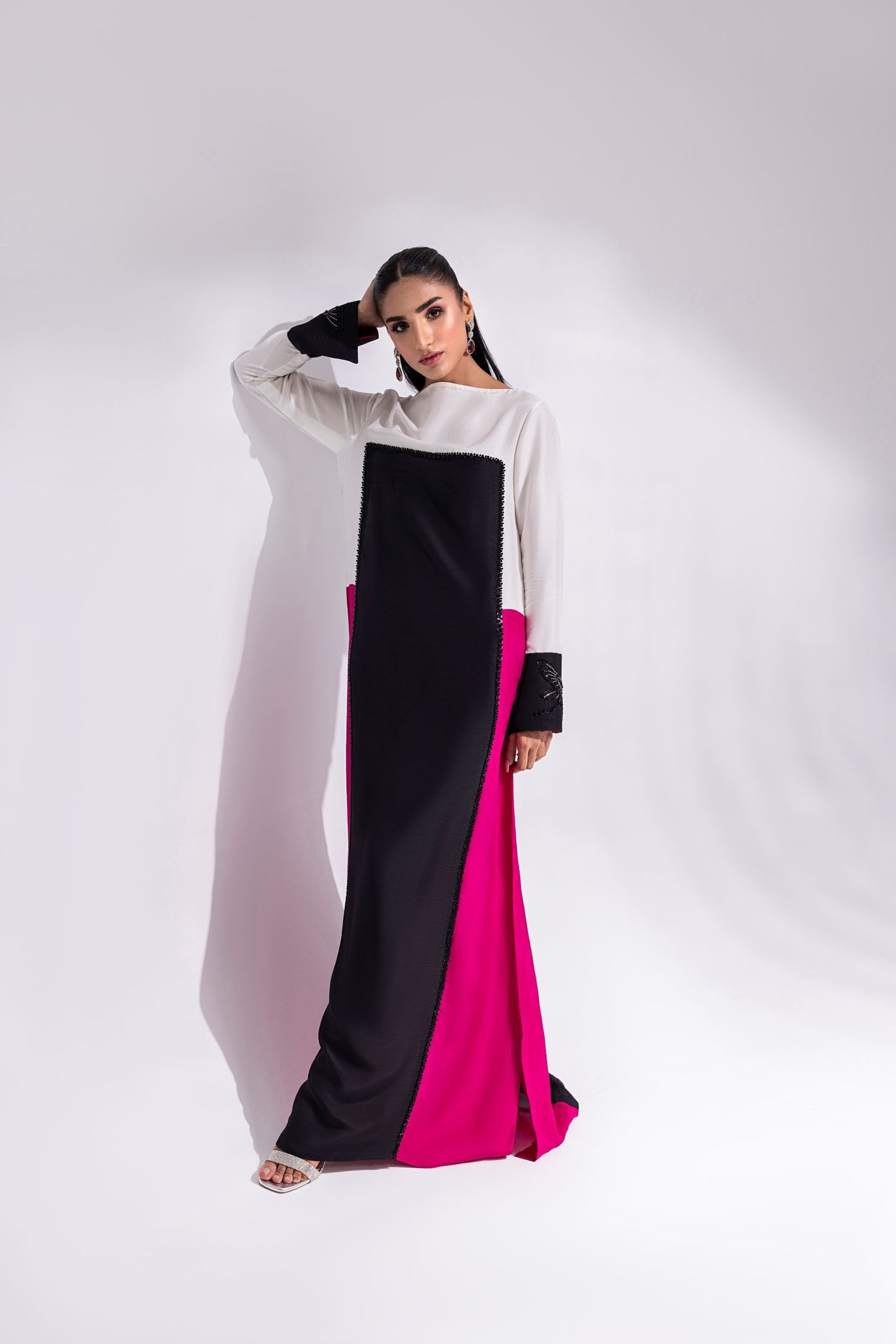 LYRA – Floor-Length Color Block Kaftan in Korean Raw Silk