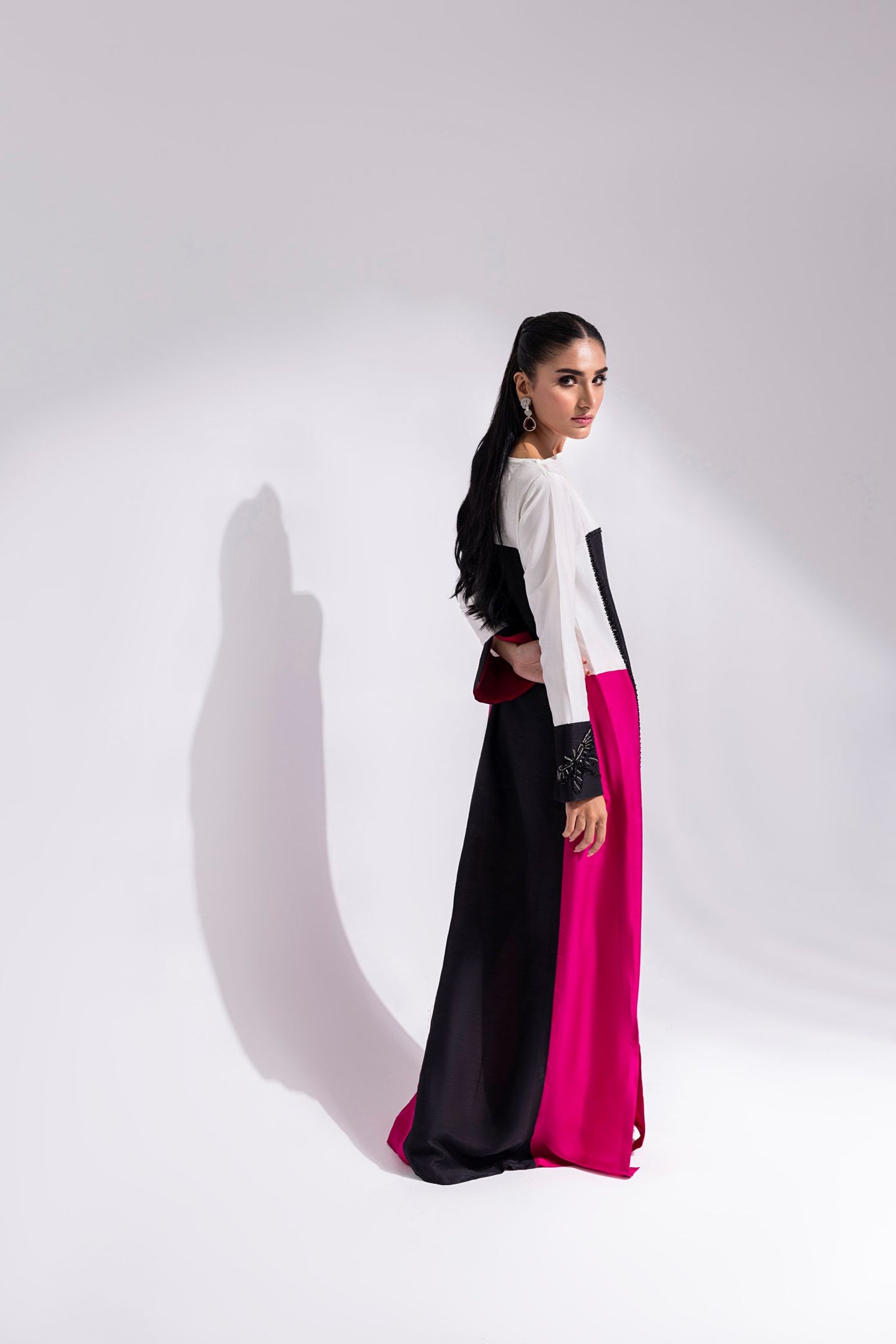LYRA – Floor-Length Color Block Kaftan in Korean Raw Silk
