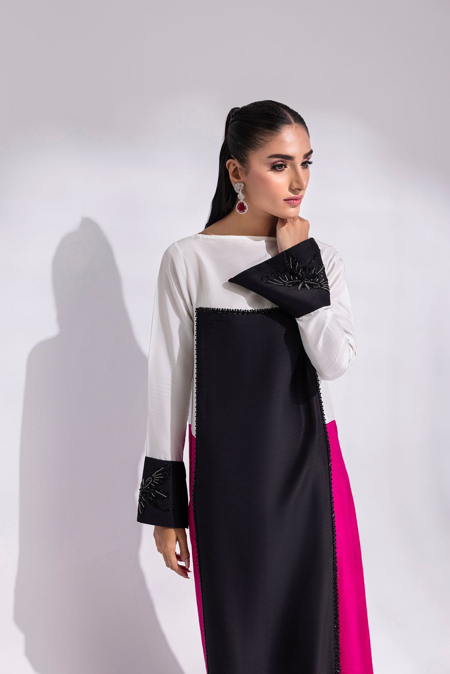 LYRA – Floor-Length Color Block Kaftan in Korean Raw Silk