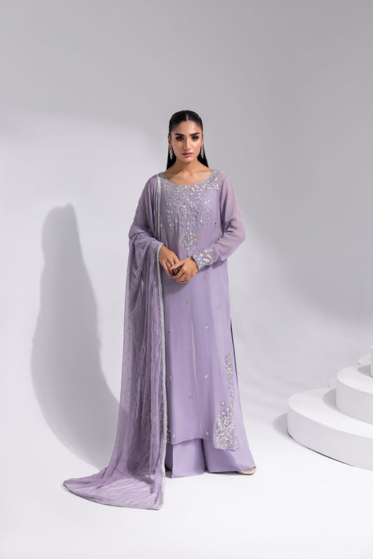 ZARIN – Gota Embellished Georgette Shirt with Wide-Leg Pants &amp; Mukesh Dupatta