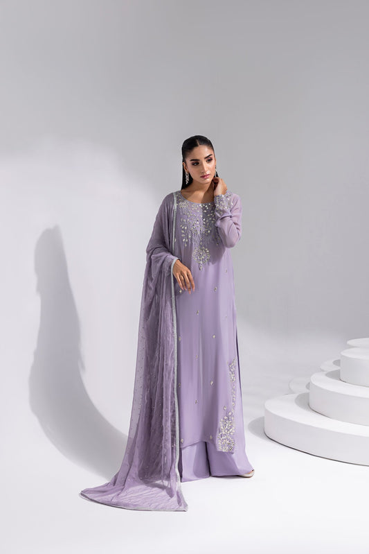 ZARIN – Gota Embellished Georgette Shirt with Wide-Leg Pants &amp; Mukesh Dupatta