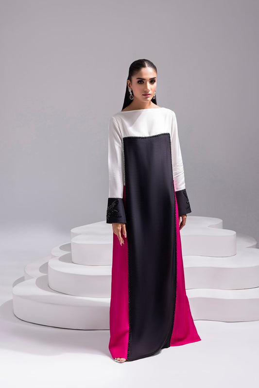 LYRA – Floor-Length Color Block Kaftan in Korean Raw Silk