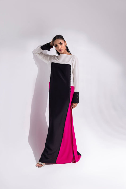 LYRA – Floor-Length Color Block Kaftan in Korean Raw Silk