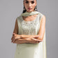 SOLEA – Hand Embroidered Mint Butter Silk Shirt with Viscose Pants & Mukesh Dupatta